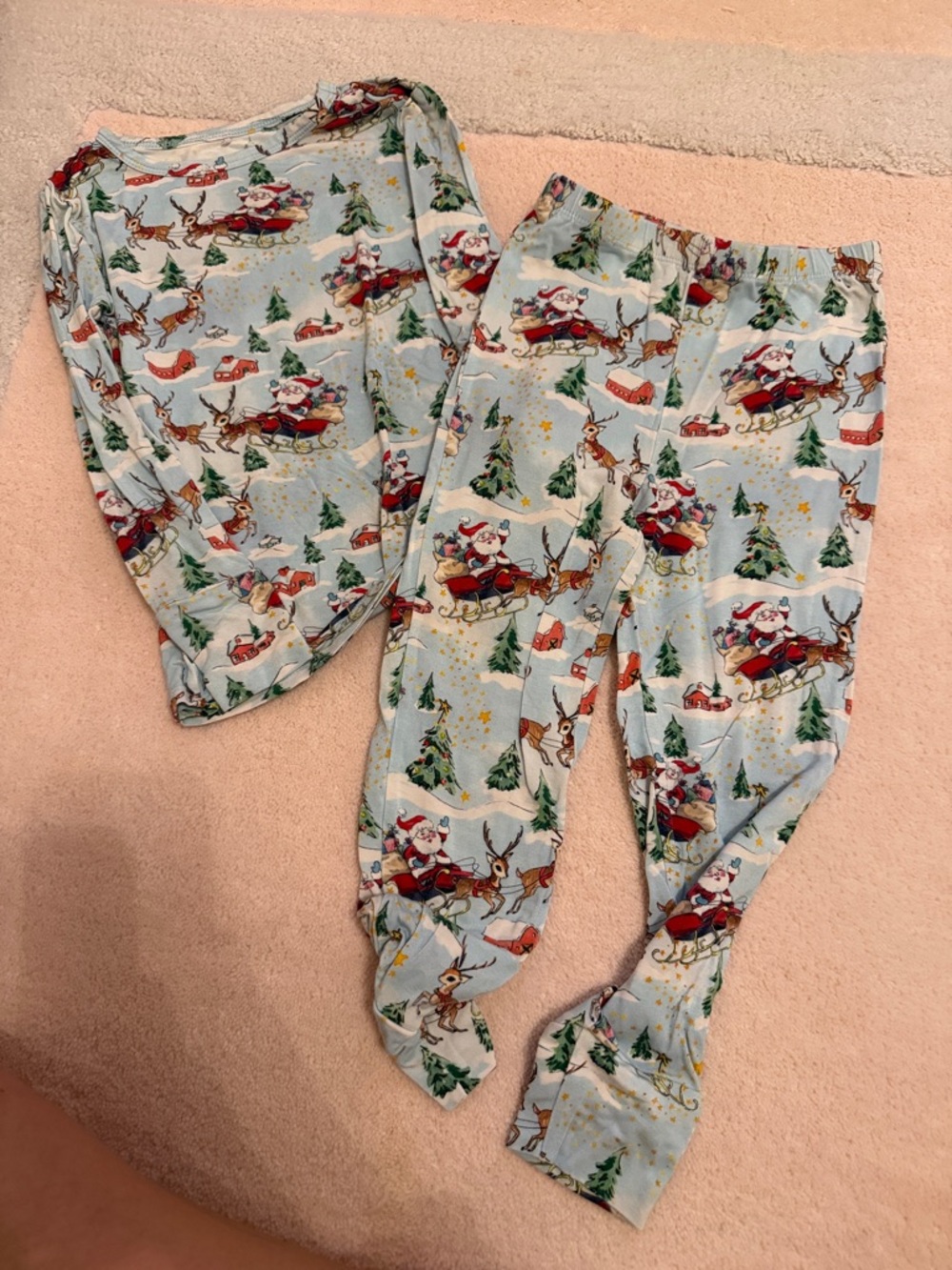 Posh Peanut Light Blue Santa & Reindeer Footed Pajama Set